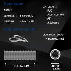 Flexible Insulated Air Ducting Vent Hose 4 Inch 8 Feet