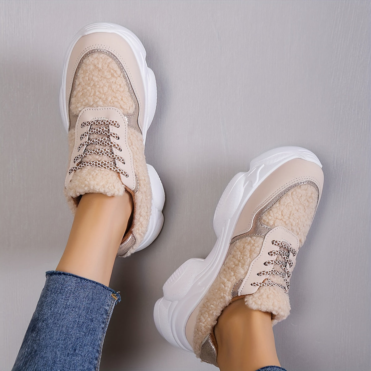 Women's Cozy Fleece Chunky Sneakers Winter Sport Shoes