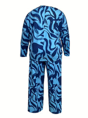 Graphic Print Long Sleeve Top & Drawstring Pants Set