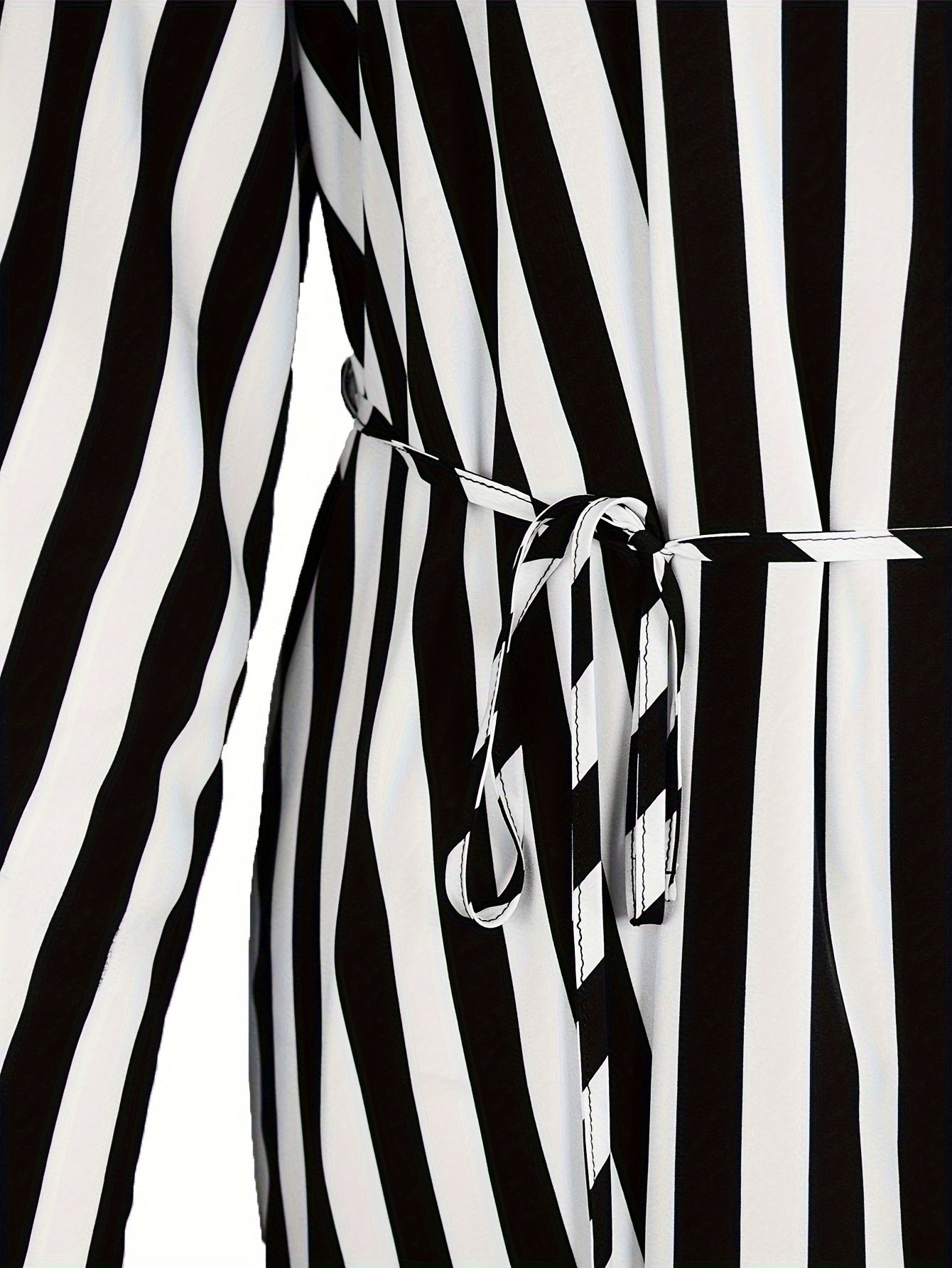 Stripe Print Long Sleeve V Neck Dress