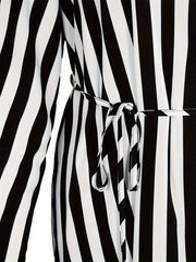 Stripe Print Long Sleeve V Neck Dress