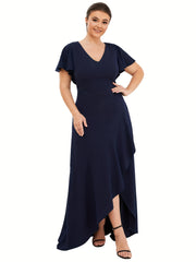 Solid Ruffle Trim Cap Sleeve Maxi Dress Women's Plus Medium