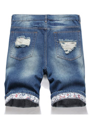 Men's Ripped Denim Shorts Distressed Street Style Summer Casual