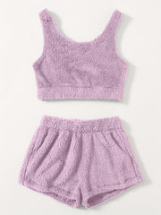 Furry Two piece Set Casual Crop Tank Top & Elastic Waist Shorts