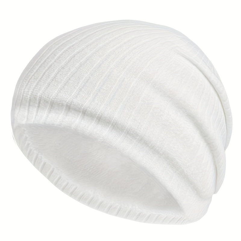 Outdoor Plus Velvet Knitted Hat Winter Solid Striped Warm Ear Protection