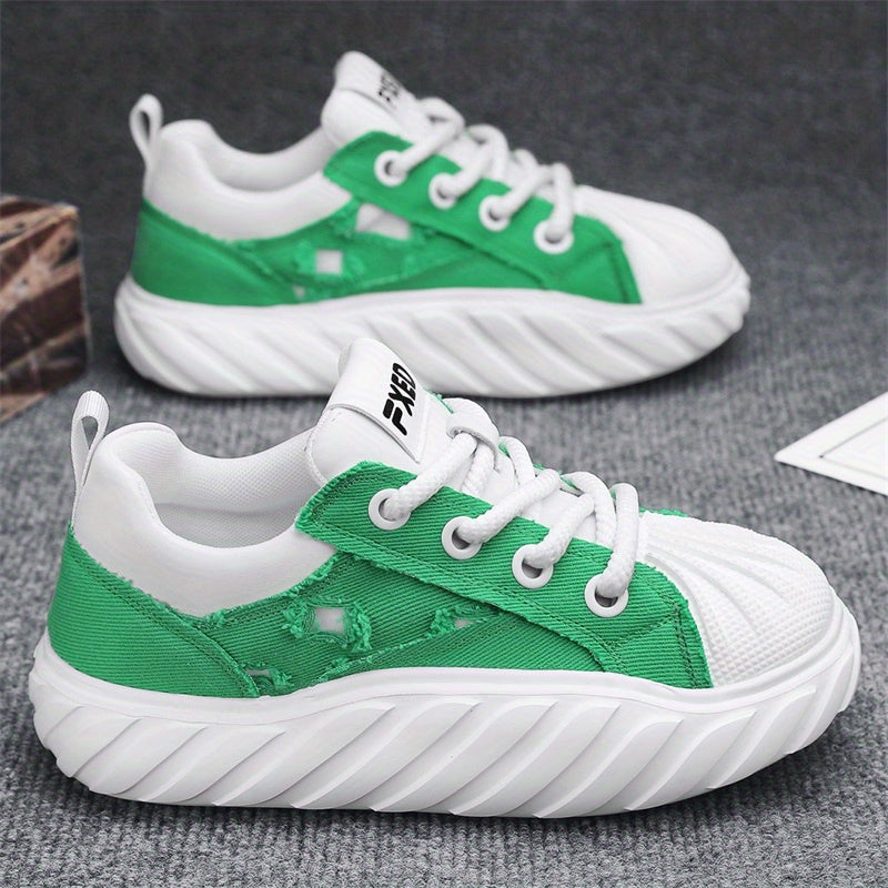 Men's Breathable Ripped Canvas Shoes Thick Bottom Walking Shoes