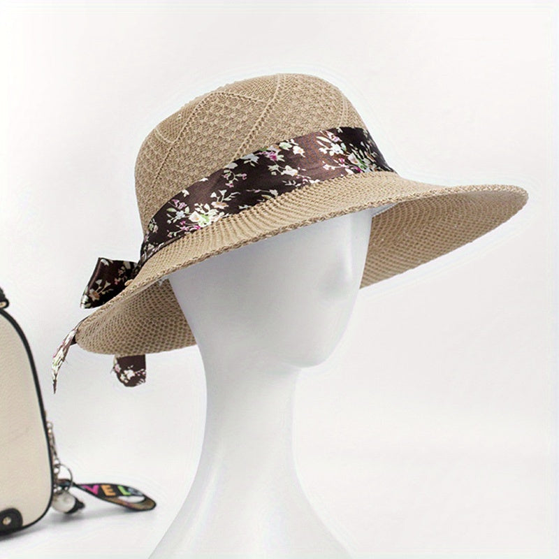 Sun Hat Ribbon Bowknot Solid UV Protection Bucket Hats Women