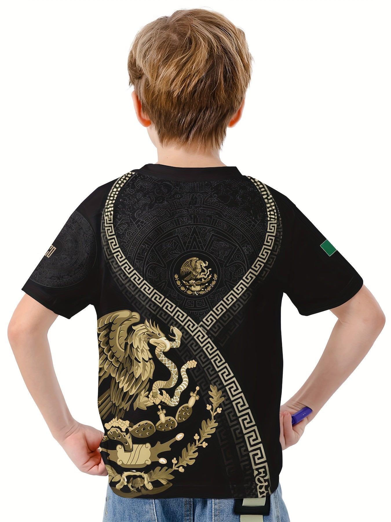 MEXICO Symbol 3D Print Boy's Casual Tees Short Sleeve Crew Neck