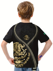 MEXICO Symbol 3D Print Boy's Casual Tees Short Sleeve Crew Neck
