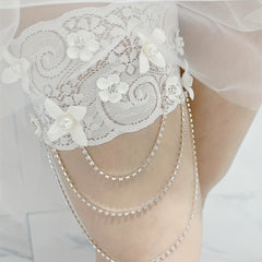 Lace Garter Belt Floral Pearl Legs Band Bridal Wedding Accessory