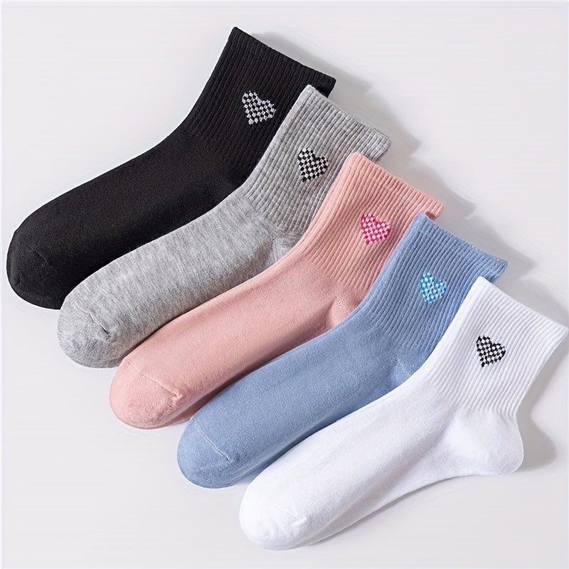 5 Pairs Heart Print Socks Women's Stockings