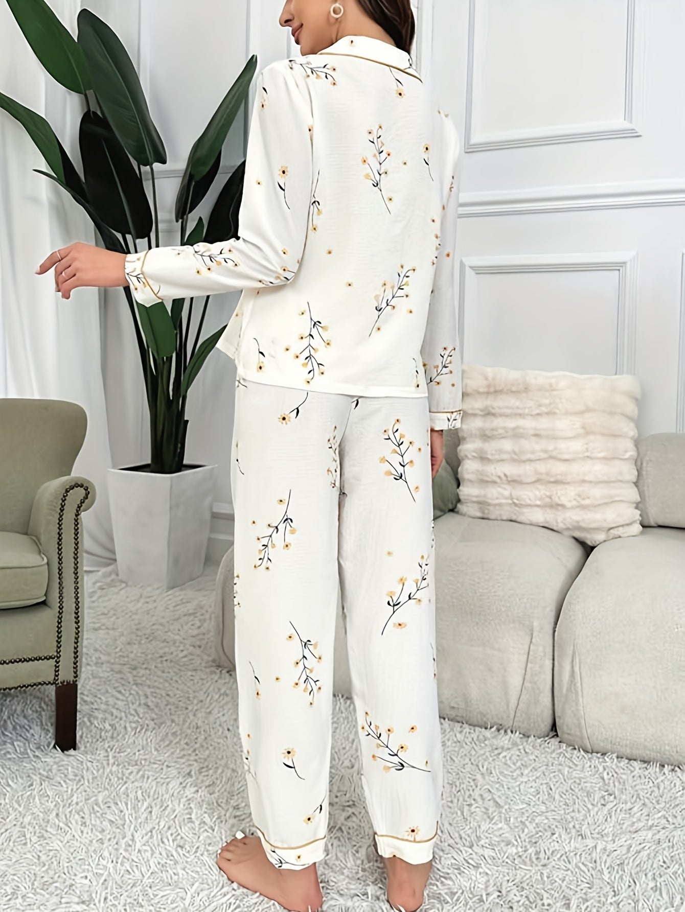 Floral Pajama Set Long Sleeve Top & Pants
