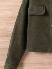 Girls Corduroy Plaid Collared Snap Jacket