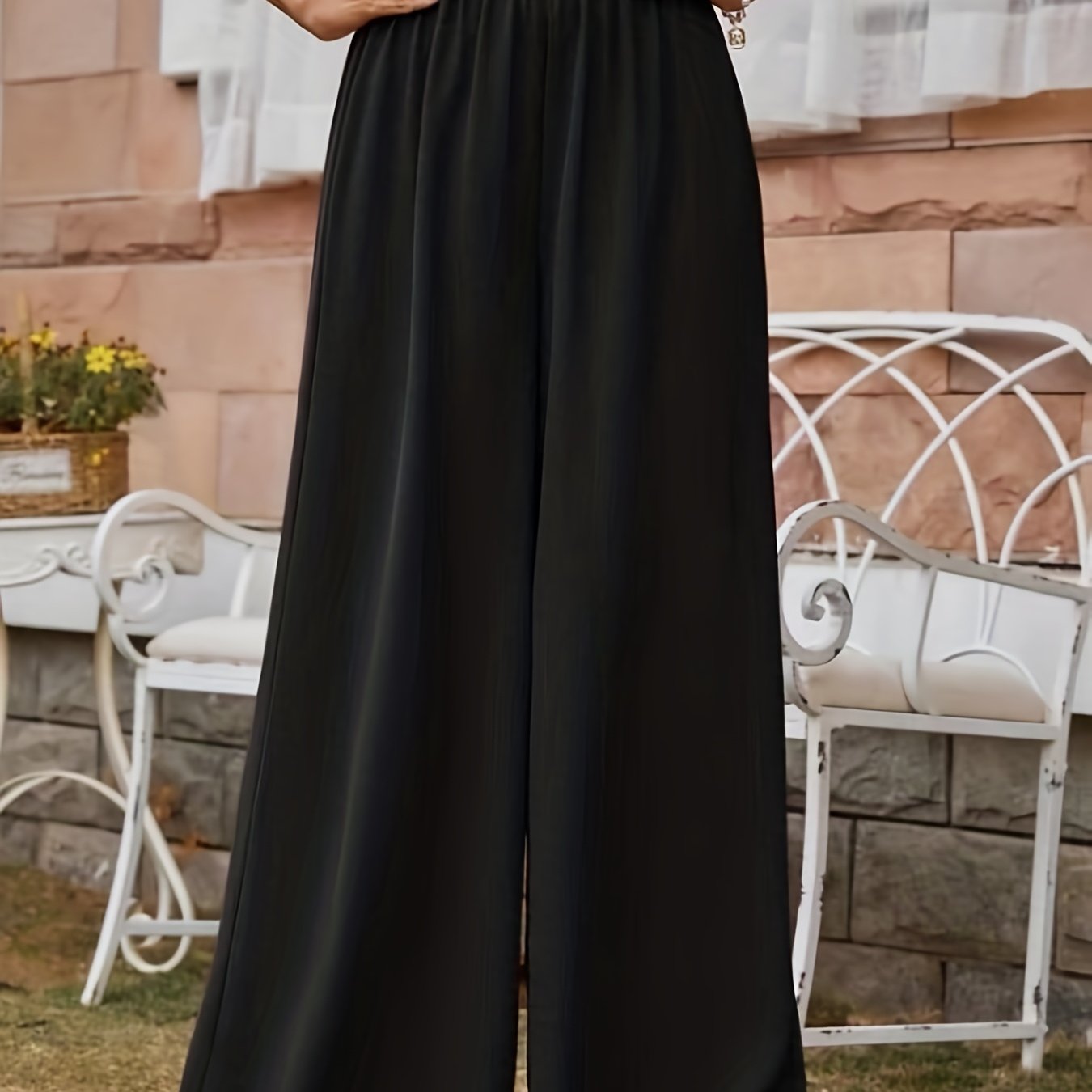 Draped Wide Leg Pants Paper Bag Waist Casual Pants