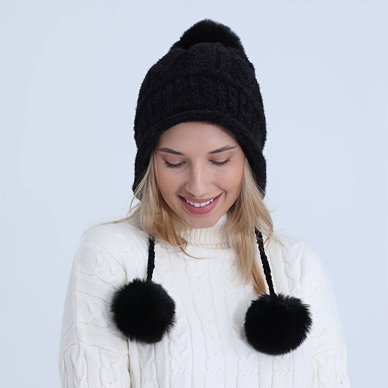 Women's Thermal Knit Cap Winter Beanie with Ear Protection