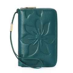 Classic Leather Wallet with Strap & Dual Zipper Closure