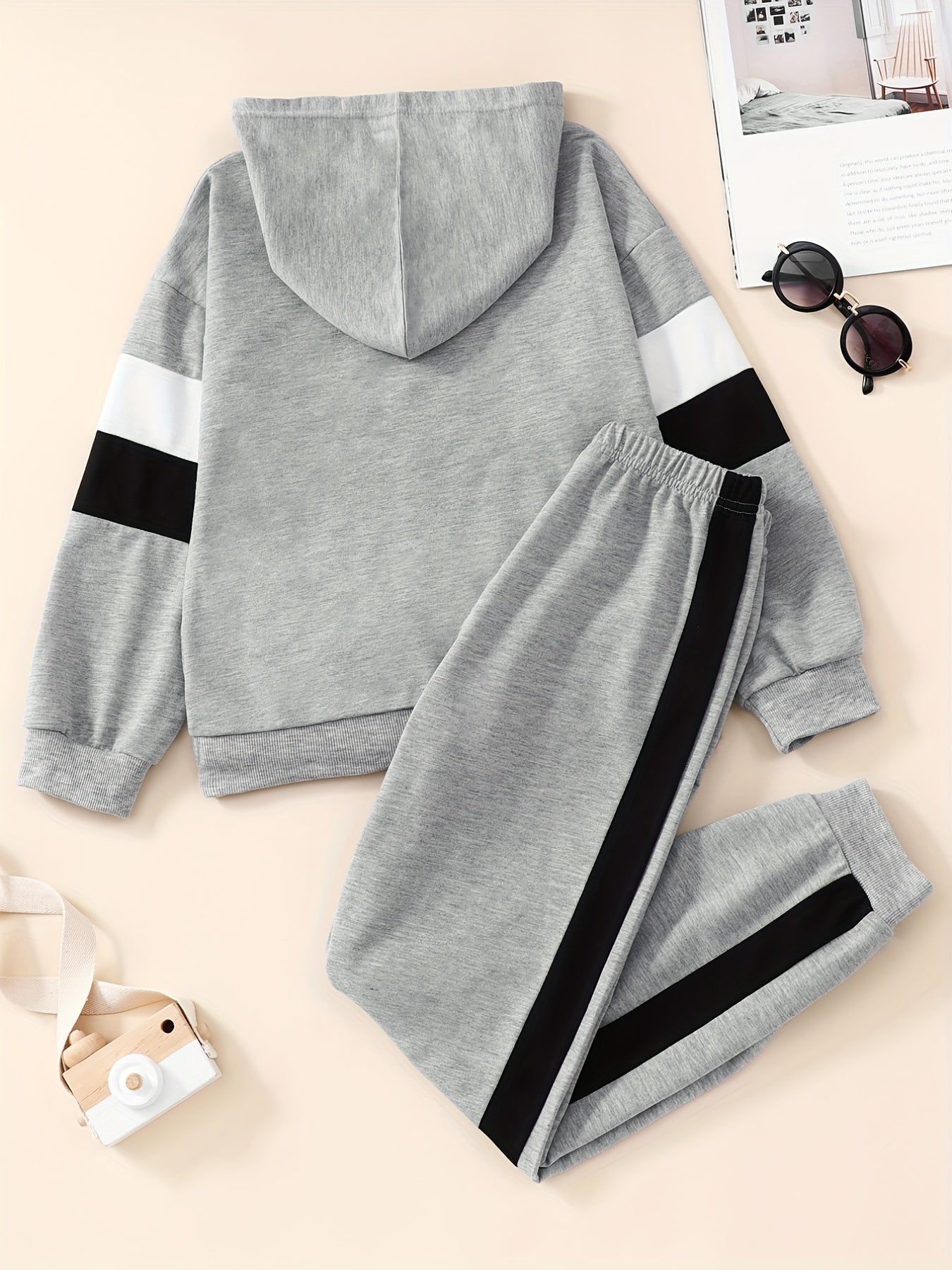 Boy's Tiger Print Hoodie & Sweatpants Set for Spring Fall