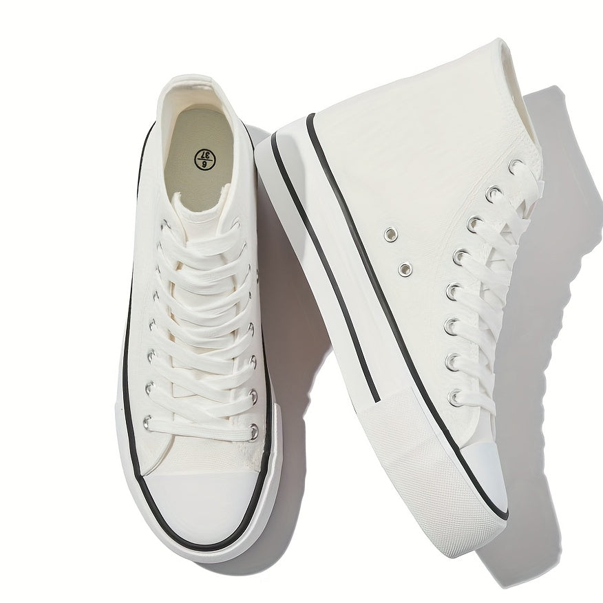 Women's Platform High Top Canvas Shoes Solid Round Toe Lace Up Sneakers