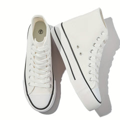 Women's Platform High Top Canvas Shoes Solid Round Toe Lace Up Sneakers