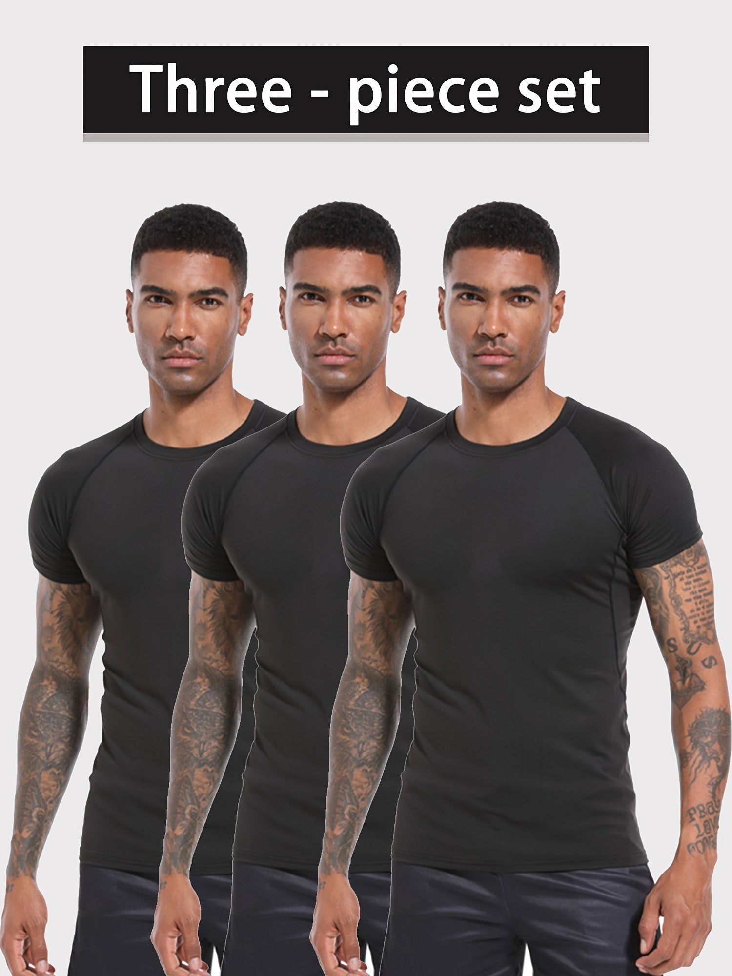 3 Pcs Men's Short Sleeve Quick Drying Compression T-Shirt for Fitness