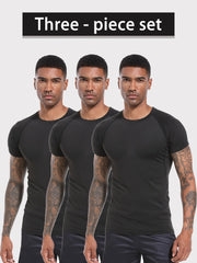 3 Pcs Men's Short Sleeve Quick Drying Compression T-Shirt for Fitness