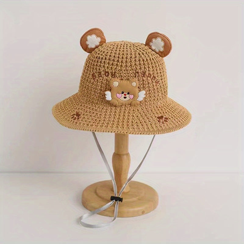 Kids' Cartoon Bear Straw Hat for Outdoor Adventures