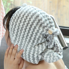 Striped Hair Drying Cap Coral Fleece Thickened Hair Towel Women's Quick-Drying