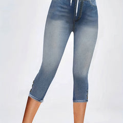 Elastic Waist Capris Jeans Drawstring Slim Fit