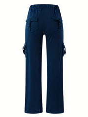 Drawstring Solid Wide Leg Pants Casual Long Length Pant