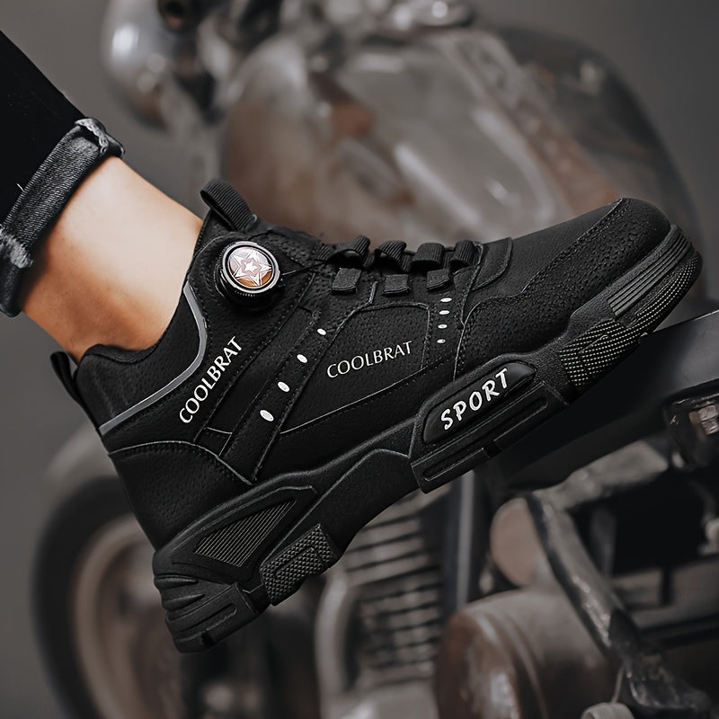 Men's Solid PU Leather Ankle Boots with Rotary Buckle