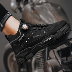 Men's Solid PU Leather Ankle Boots with Rotary Buckle