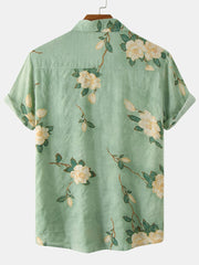 Men's Slim Short Sleeve Shirts with Flower Print