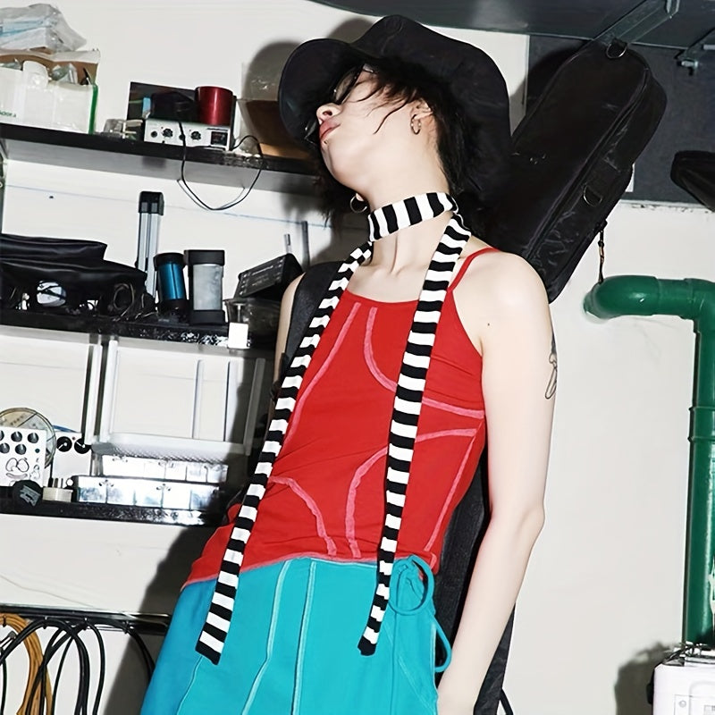 Punk Striped Knitted Long Scarf Hip Hop Neck Tie Scarf