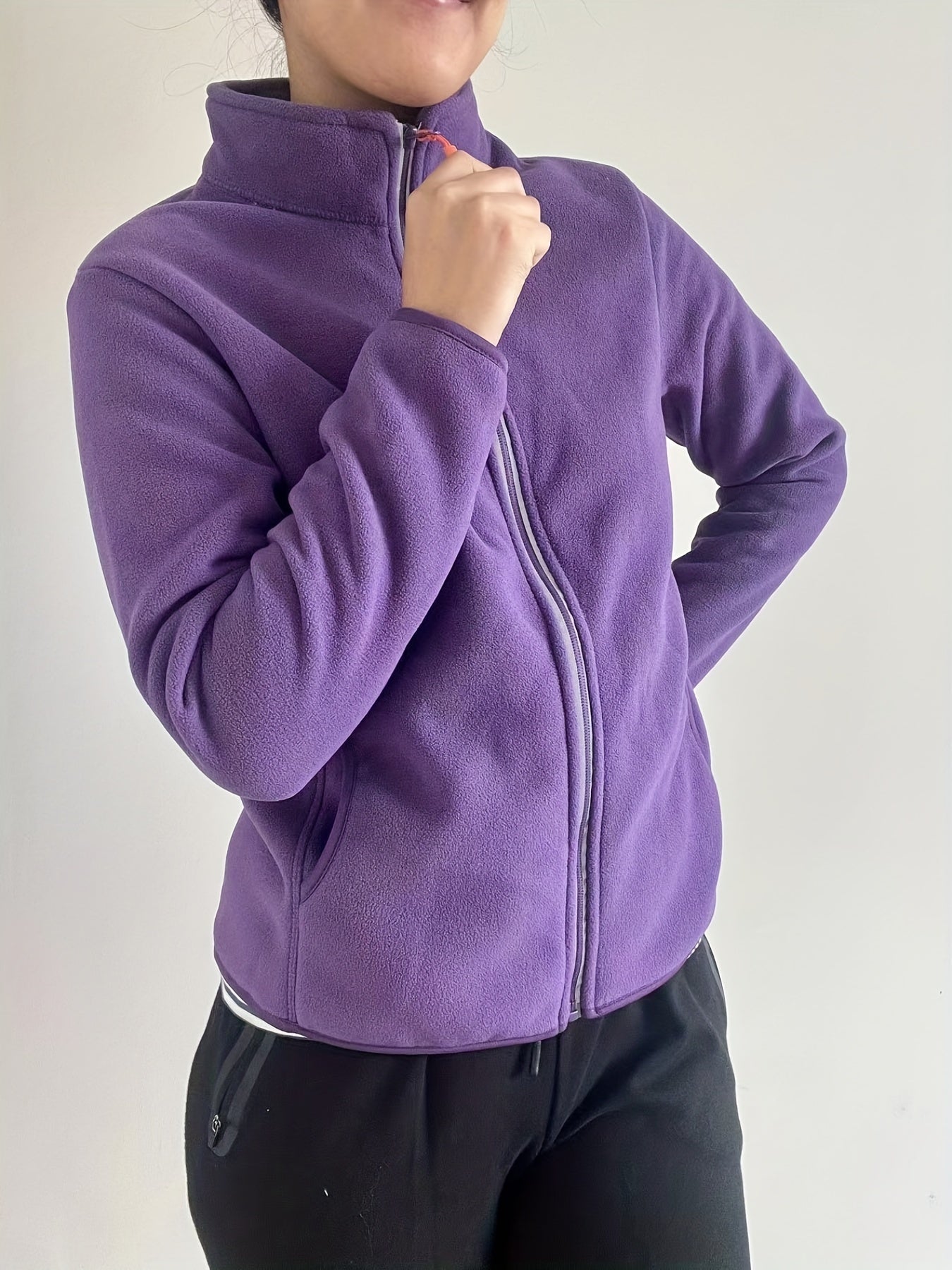 Warm Fleece Liner Outdoor Jacket Full Zip Long Sleeve Mock Neck
