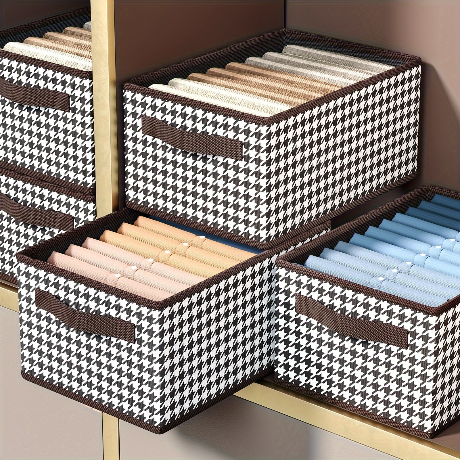 Foldable Houndstooth Storage Box - Non-woven Container for Household Items