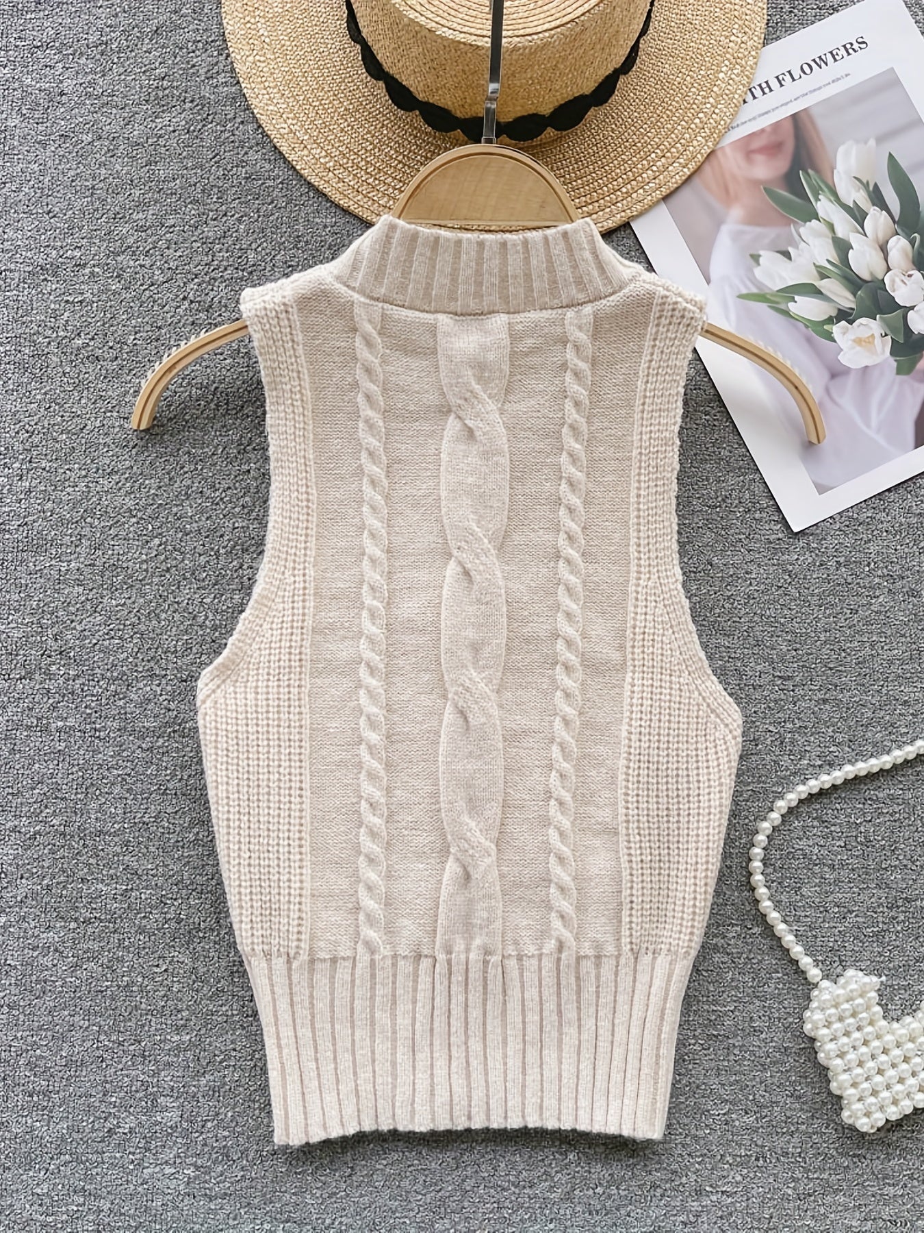 Solid Color Tie Front Vest Sleeveless Crew Neck