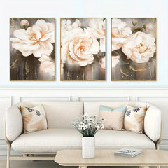 3pcs Pink & Flowers Art Prints Green Foliage Wall Pictures
