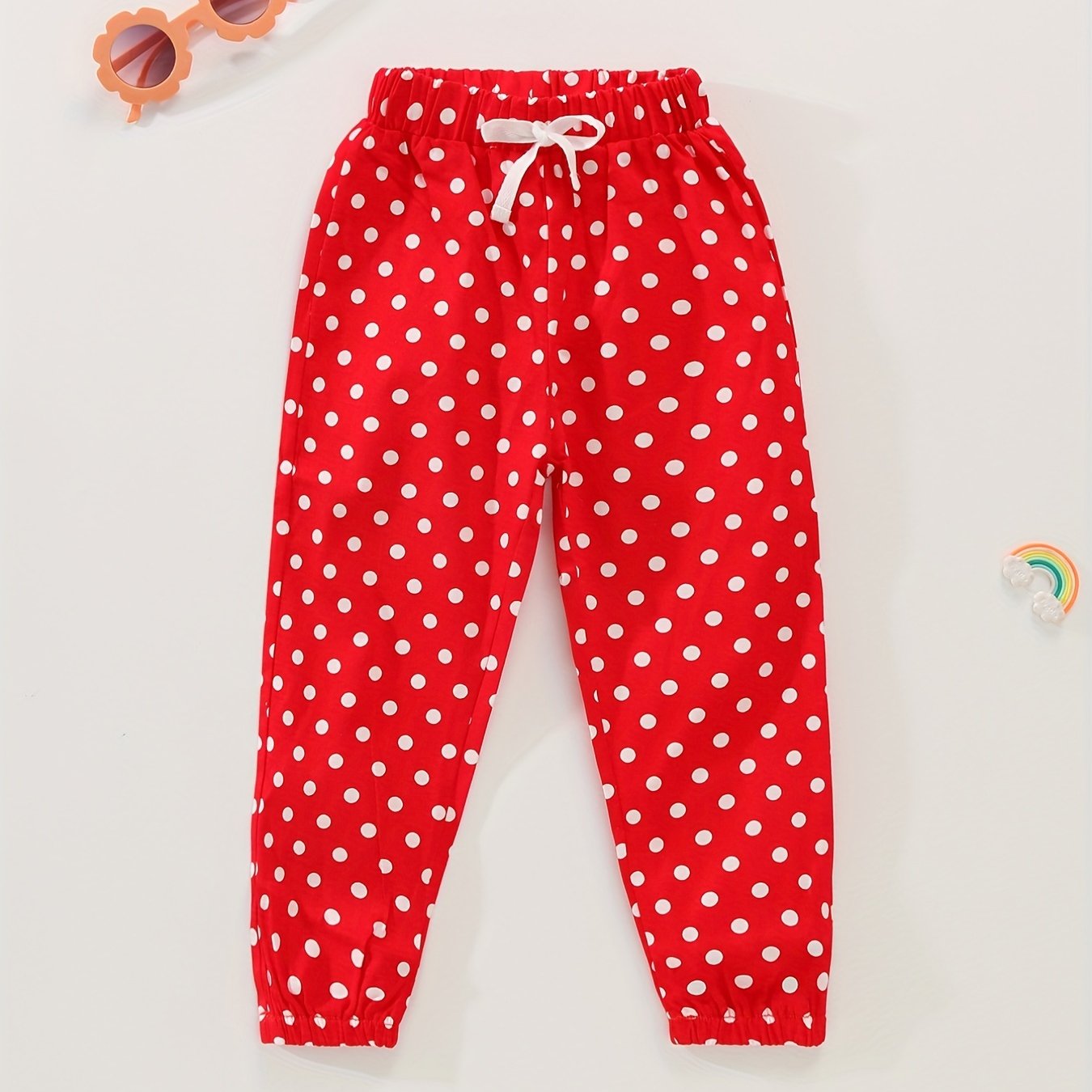 Toddler Girls Polka Dot Graphic Bow Front Elastic Waist Thin Casual Sports Jogge