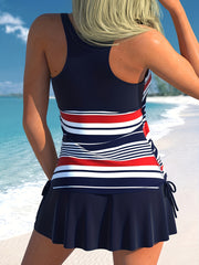 Preppy Tankini Set Stripe Print Lace Up Racer Back Top & Mini Skirt