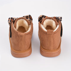 EDUBA Leopard Bow Snow Boots For Girls Warm Plus Fleece Boots For Winter