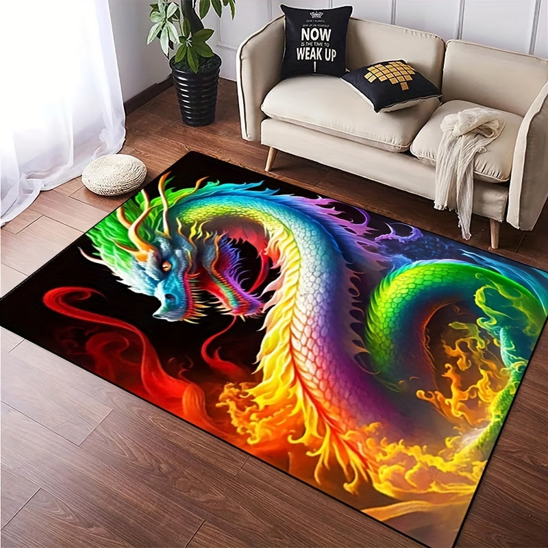 Colorful Dragon Printed Carpet Large Area Rug Soft Mat Non-slip Doormat