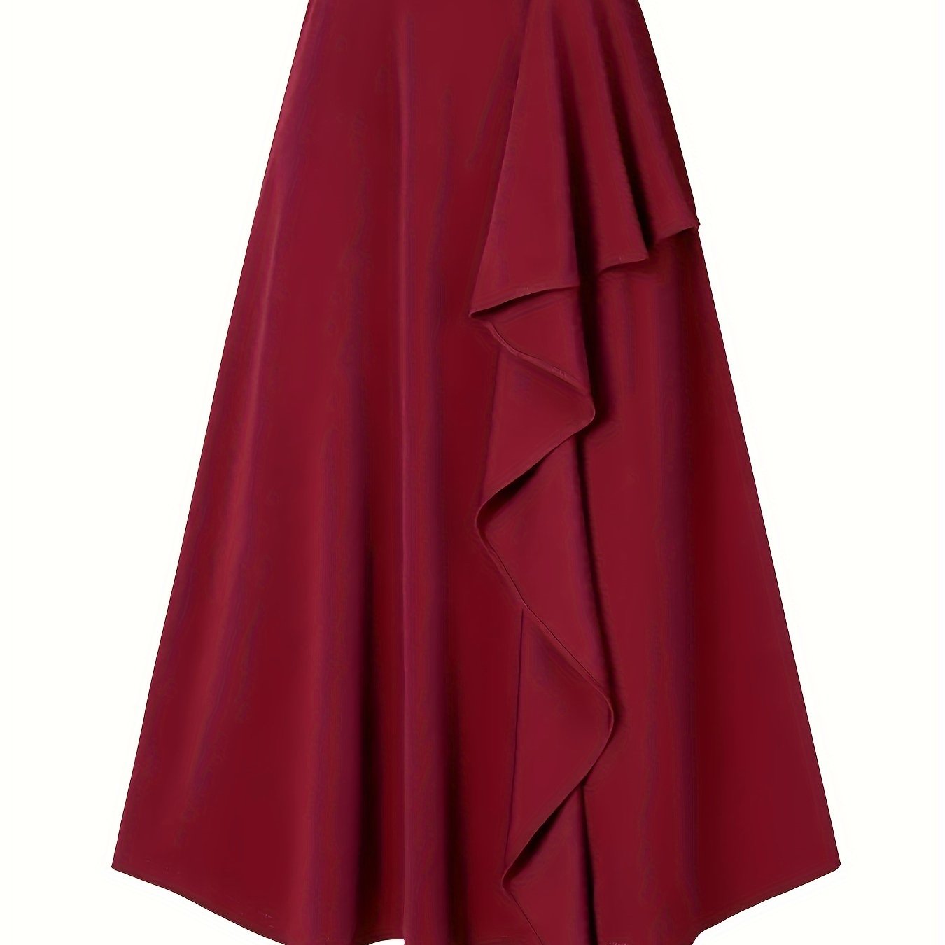 Solid Ruffle Trim Elastic Waist A line Skirt