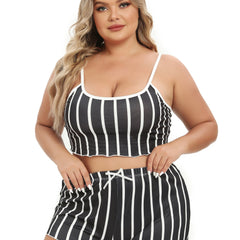 Stripe Print Crop Cami Top & Shorts Pajama Set