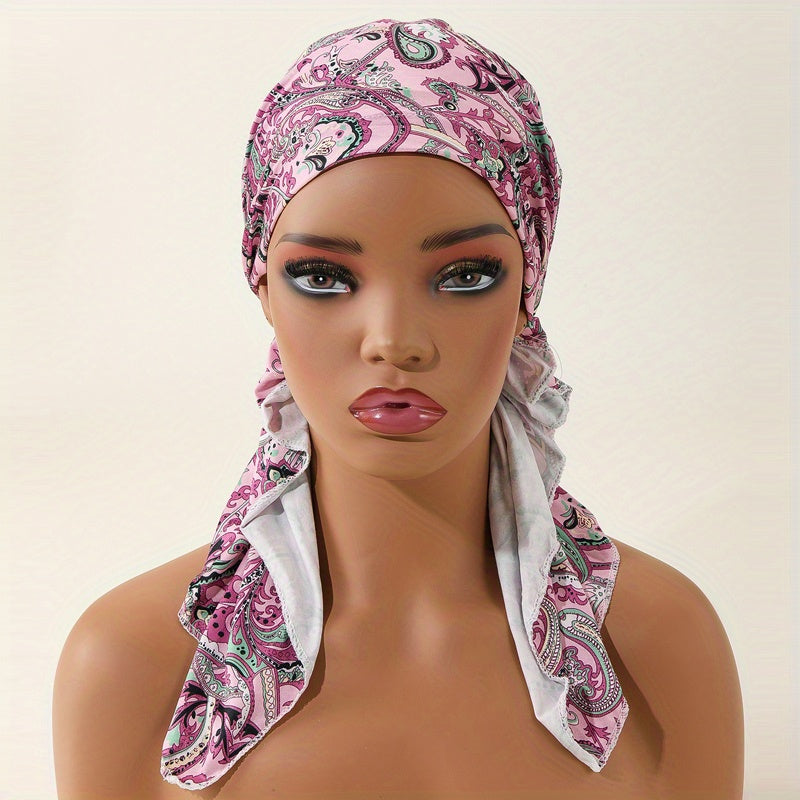 Boho Paisley Print Turban Cap Head Scarf Vintage Elastic Headwraps