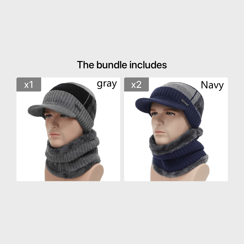 Winter Hats For Men Skullies Beanie Hat Winter Cap Men Women Wool Scarf Caps Set