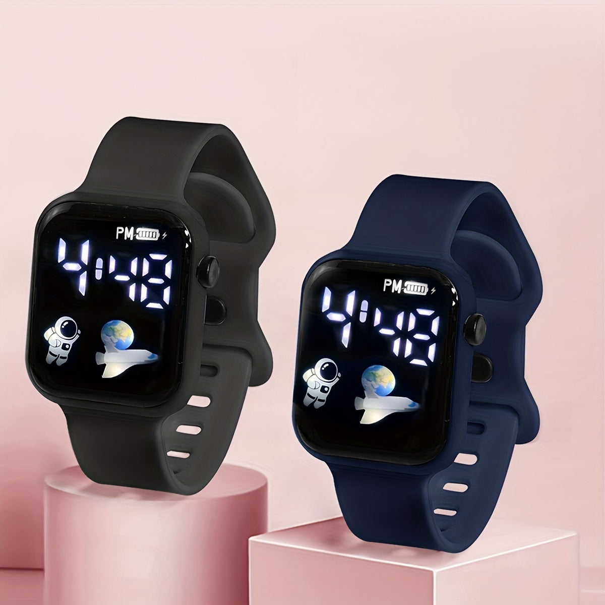 2pcs Astronaut Pattern LED Screen Electronic Watch for Boys Girls Teens