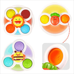 3Pcs Suction Cup Spinner Toys Kids Spinning Top Baby Sensory Bath Toys