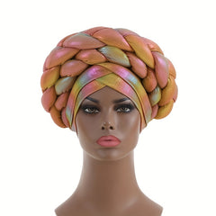 Khaki Gradient Turban Cap Double Layer Braided Hijab Hat