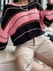 Colorblock Stripe Print Round Neck Sweater