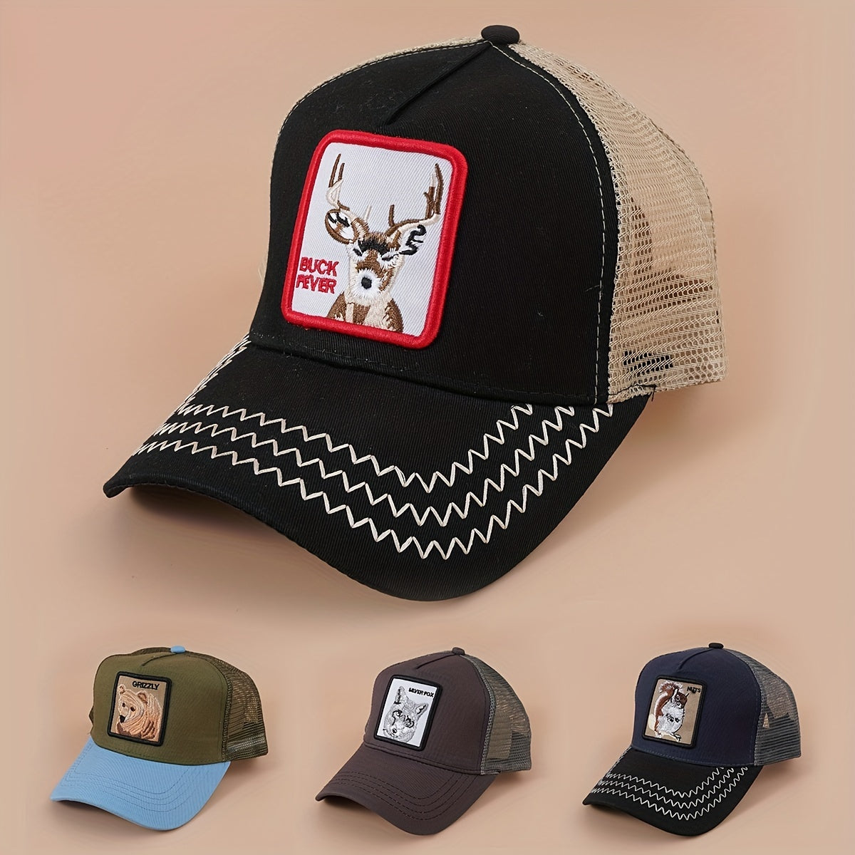 Animal Embroidery Patch Baseball Cap Mesh Trucker Hat